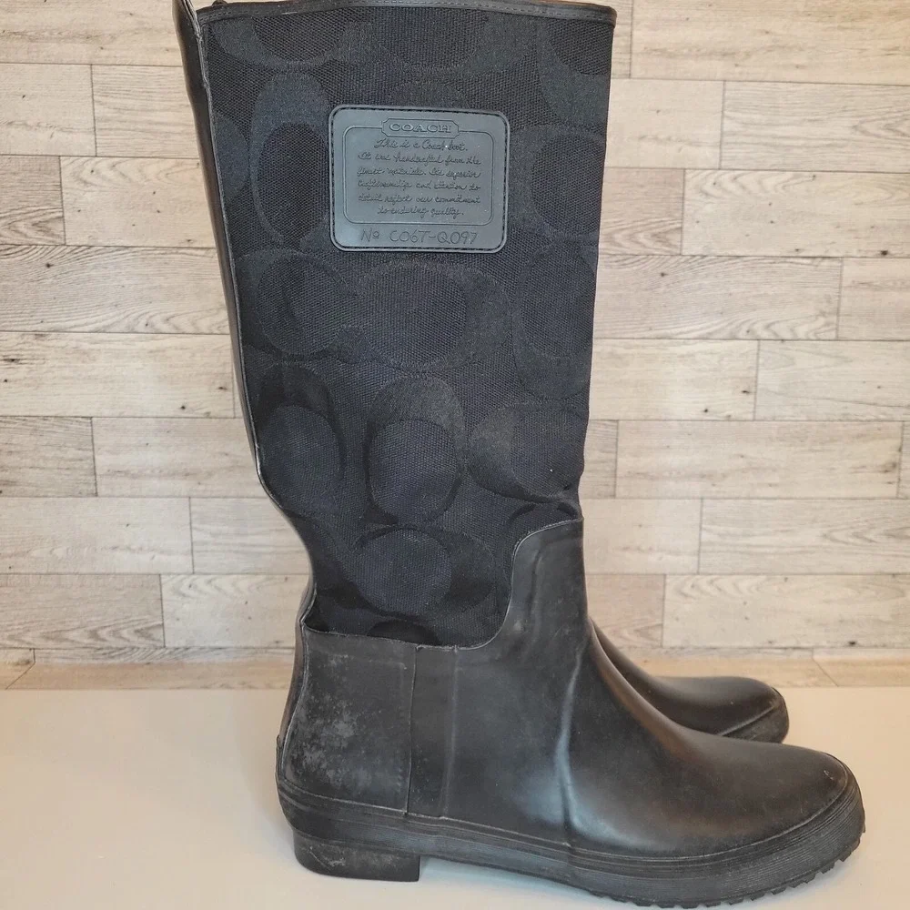 Coach Black Tall Rain Boots with Signature Logo